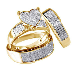 Juego de Anillos de Pareja en Tono Dorado con Piedras Brillantes, Joyería de Moda, Regalo - Product Image 1