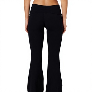 Women's <b>Black</b> Flare Pants High Waist Elastic Waist Full Length Knitted Casual <b>Trousers</b> - Product Image 1