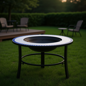 Braciere in ceramica a mosaico da 26,8 pollici blu e bianco, da esterno, autoportante, a bioetanolo - Product Image 2