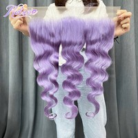 Kelssie Dapat Menyesuaikan Bundel Rambut Manusia Warna Ungu Dengan Closure, Ekstensi Rambut Lurus Berwarna Ungu Asal Brazil