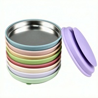 Assiette Ronde de Haute Qualité pour Tout-Petits, Assiette d'Alimentation pour Bébé Non Divisée en Acier Inoxydable 304, Assiette à Ventouse en Silicone pour Bébé
