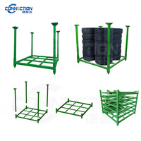 Étagère de stockage de pneus pour entrepôt, en acier thermolaqué, avec poteaux verticaux détachables, base en grille ouverte, empilable, 4 à 5 niveaux