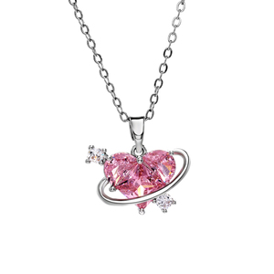Mode Couple Collier Bijoux De Luxe Plaqué Or Coeur Pendentif Collier Rose <span class=keywords><strong>CZ</strong></span> Diamant Coeur Collier pour Femmes Cadeau - Product Image 1