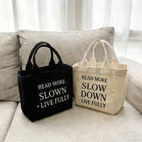 Sac fourre-tout en toile réutilisable personnalisé avec logo imprimé, petit sac bento en coton naturel, idéal pour les librairies, le travail et les activités de plein air