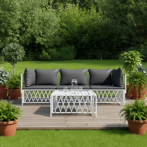 Ensemble de salon de jardin en aluminium blanc 4 places, mobilier d'extérieur au design contemporain - Product Image 2