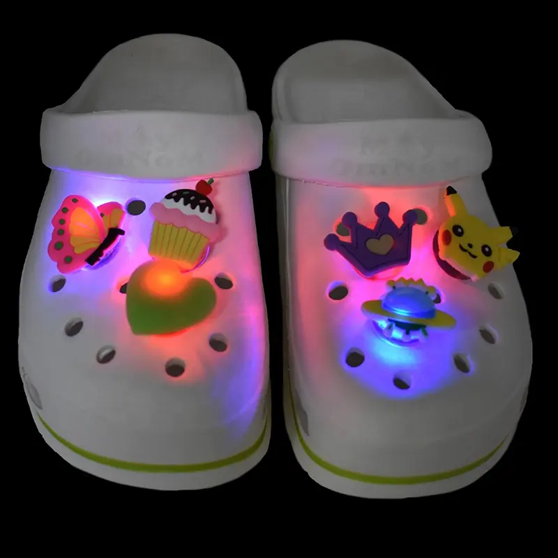 Stock PVC Rubber Light up Flashing Shoe Charms Accessories Buckles For Clog Shoes