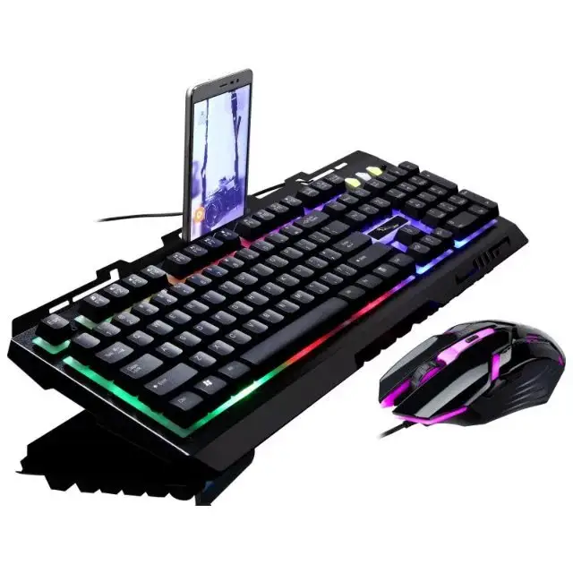 महान आरओसी वायर्ड कीबोर्ड किट 4 गियर तार माउस keyway प्रकाश उत्सर्जक कीबोर्ड स्टील पैनल ergonomic कीबोर्ड और माउस कॉम्बो