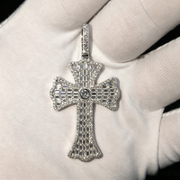 Pendentif Croix en Argent S925 de Haute Qualité, Entièrement Sertie de Moissanite Couleur D VVS, Pendentif Chrétien Givré, Passe le Testeur de Diamant, OEM, Livraison Rapide