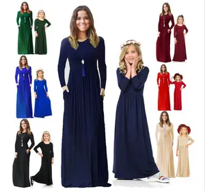 Mother Daughter Dresses For Family Matching Clothes Women Loose Plain Maxi Dresses Women Casual Dresses with Pockets