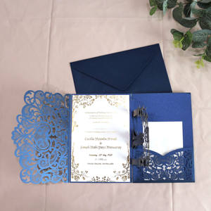 Carte <span class=keywords><strong>d</strong></span>'<span class=keywords><strong>invitation</strong></span> de mariage bleu marine élégante et moins chère, <span class=keywords><strong>d</strong></span>écoupe laser laser 3d - Product Image 3