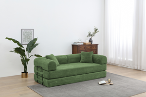 Sofá Cama Convertible, Sofá de Corduroy Verde Comprimido con Almohadas Cilíndricas y Relleno de Espuma para Sala de Estar - Product Image 6
