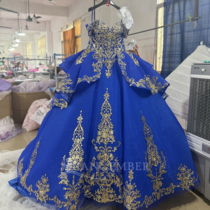 Robes de bal de Quinceañera sans manches en mousseline de soie bleu roi avec appliques, taille naturelle, antistatiques, vente en gros, modèle Dy5841 15 - Product Image 6