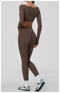 OEM Women Custom Logo Halter Neck <b>Long</b> Sleeve Crop Vest Cross V Waist Yoga <b>Leggings</b> Wide Leg Pants Sports Gym Activewear Set - Product Image 4