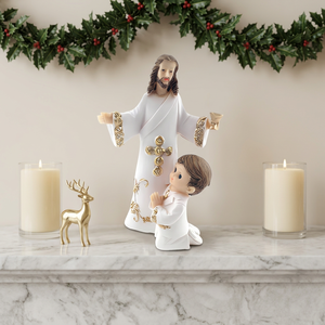Praying Boy With Jesus Figurine Resin Baptism Favor <strong>Communion</strong> <strong>Decor</strong> - Product Image 4
