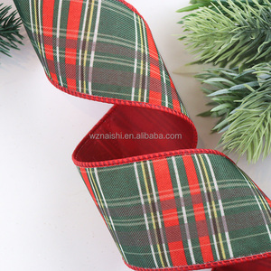 Cinta Decorativa de Poliéster Estampada para Navidad, OEM, 63MM/38MM, con Alambre, 10 Yardas, para Decoración de Árboles y Coronas - Product Image 4