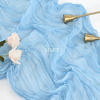 Taplak Meja Kain Kasa Poliester Biru Langit Rustic Kustom, Ramah Lingkungan, untuk Pesta Pernikahan, Resepsi, Natal, dan Rumah