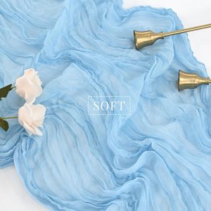 Chemin de table personnalisé en <span class=keywords><strong>gaze</strong></span> de polyester bleu ciel rustique, écologique, pour la maison, les réceptions de mariage et les fêtes de Noël - Product Image 3