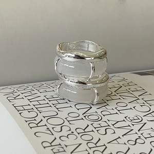 แหวนเงินแท้ S925 สไตล์จีนใหม่ หยกขาวใส ดีไซน์สองชั้น ดีไซน์เฉพาะตัว ให้ความรู้สึกหรูหรา - Product Image 3