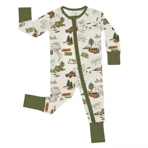 HONGBO Wholesale Custom Print Bamboo Viscose Pajamas Organic Double Zipper Bamboo Baby Romper Little Sleepers Kids Bamboo BabyCl