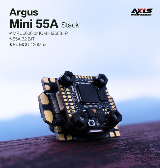 Axisflying Argus Mini 55A FPV FC/ESC Stack (F7 Pro FC + 32-bit 55A 4-in-1 ESC), 4-6S, 20*20, for 5-inch FPV Drone