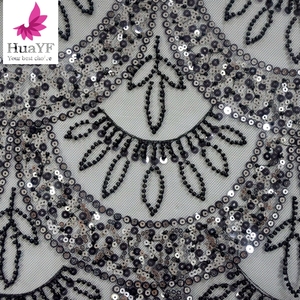HY1766 vestido de novia negro africano tela de encaje con cuentas <span class=keywords><strong>lentejuelas</strong></span> malla encaje Material africano Aso Ebi diseño - Product Image 4