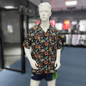 Camisa Hawaiana de Verano para Hombre al por Mayor con Estampado Floral de Calavera Personalizado, Cuello Mao, Abotonadura Sencilla, Transpirable y de Manga Corta - Product Image 1