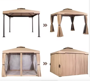 Pavillon extérieur à structure en aluminium - Gazebo à double toit avec moustiquaire pour terrasse et jardin - Product Image 3
