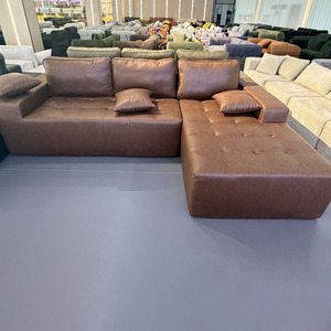Canapé d'angle modulable en similicuir marron surdimensionné, à assise profonde, compressé sous vide, pour salon de villa - Product Image 3