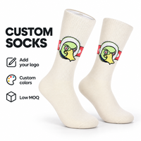 Chaussettes personnalisables mi-mollet, tissu doux couleur crème, jacquard artistique dessin animé personnalisé, supporte la personnalisation du logo OEM