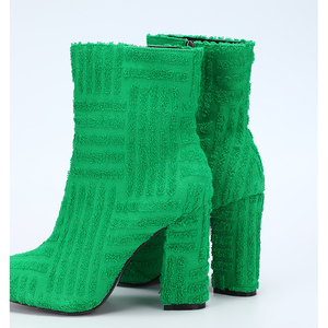 New 2025 Chunky High Heel Fashion Green Catwalk Street Women's <b>Boots</b> Short <b>Boots</b> - Product Image 4