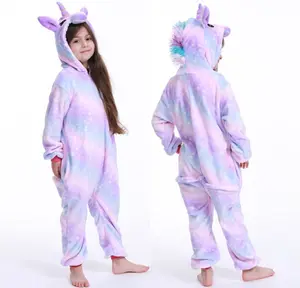 Unicorn pigiama notte di usura dei bambini camicia da notte degli indumenti da notte delle ragazze arcobaleno pigiama animale del fumetto 3d di stile sveglio di un pezzo ragazzi panno caldo