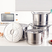Ensemble de casseroles en acier inoxydable 410 avec marmite à double couche, plateau vapeur, seau à soupe - Équipement de cuisine au design moderne