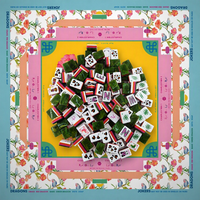Tuiles de Mahjong américaines en acrylique à motif animalier avec tapis de Mahjong en tissu épais