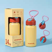 Bouteille de sport pour enfants de 14 oz en gros avec bec verseur anti-poussière et poignée à 3 doigts, en acier 18/8, anti-transpiration, pour la garderie