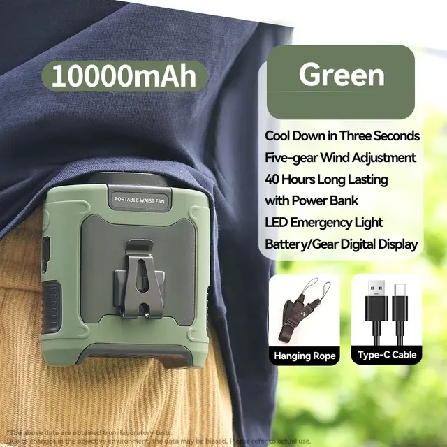 New Hot 10000mah USB High Speed Wearable Fan Waist Clip Portable Fan Rechargeable Battery Power Outdoor Travel Cooling Fan