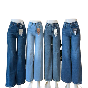 Jeans <span class=keywords><strong>Cargo</strong></span> da <span class=keywords><strong>Donna</strong></span> a Vita Alta, Gamba Dritta, Denim Lavato Enzyme, Stile Streetwear, Personalizzabili OEM, Vendita all'Ingrosso - Product Image 2