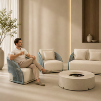 Ensemble de canapés d'extérieur de luxe avec table foyer, canapé 3 places et 2 chaises longues pour villa, hôtel, resort, patio