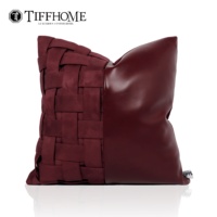 Tiff Home 45*45cm Maßgefertigtes Rotes Kunstleder-Spleißgewebe Abnehmbarer Bezug Einzigartiges Modernes Wohndekor Rückenkissen Großhandel