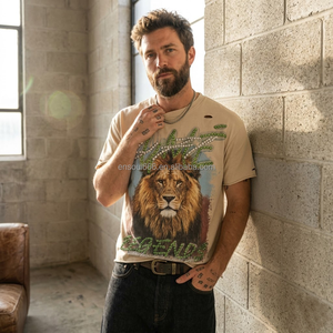 T-shirt <span class=keywords><strong>da</strong></span> uomo primaverile pesante vintage lavato con stampa grafica e decorazioni artigianali in strass, stile streetwear effetto distressed - Product Image 3