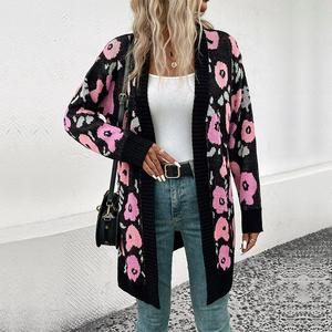 Suéter de Mujer, Cárdigan de Mohair de Manga Larga, Tejido de Lana con Estampado de Leopardo y Flores, Diseño Personalizado - Product Image 5