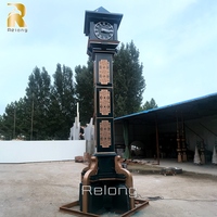 Sculpture de tour d'horloge en acier inoxydable noir de grande taille RELONG, design antique européen personnalisé pour parc public extérieur