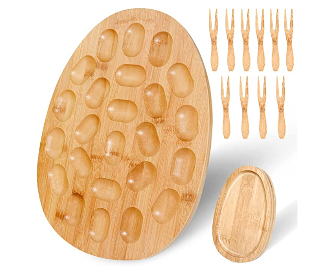 Bamboo Reversible  Egg Platter Tray  Hold 24 Egg Container Charcuterie board cheese serving tray