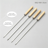 10 pièces/ensemble brochettes de Barbecue en acier inoxydable 34cm manche en bois BBQ plat prods fête en plein air outils de Barbecue à pointe pointue