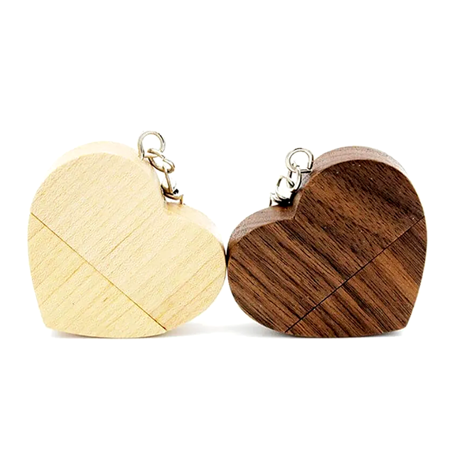 Heart Shaped Wooden USB Flash Drive Keychain Design Custom Laser Engraving Pendrive for Wedding Souvenir Gifts
