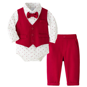 Catpapa – Ensemble 4 pièces pour bébés garçons : Body imprimé croix, gilet, pantalon et nœud papillon – Tenue de baptême ou de cérémonie pour garçon - Product Image 5