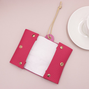 In stock Japanese-style fashionable mini portable tissue box, hangable PU leather solid color tissue storage bag, portable - Product Image 3