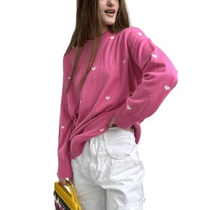 เสื้อสเวตเตอร์ผู้หญิงทรงหลวม คอวี แขนยาว พิมพ์ลายรูปหัวใจ สไตล์ดรอปโชว์เดอร์ ผลิตตามสั่งจากโรงงาน สำหรับฤดูใบไม้ร่วงและฤดูหนาว - Product Image 1