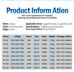 Jebao PA Series pompa udara oksigen Aerator pompa oksigen Super tenang untuk kolam ikan Aerator perlengkapan akuarium memancing rumah tangga - Product Image 6