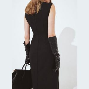 Nouvelle robe longue sans manches pour femme, col carré, coupe ajustée, fermeture à boutons, taille cintrée, fente latérale, pour femmes - Product Image 2