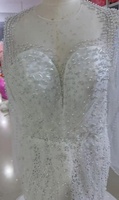 Vente Chaude Robe de Mariée Convertible 2 en 1 Sirène Robe de Bal avec Jupe Bouffante Détachable Manches Longues Robe de Mariée Perles et Cristaux